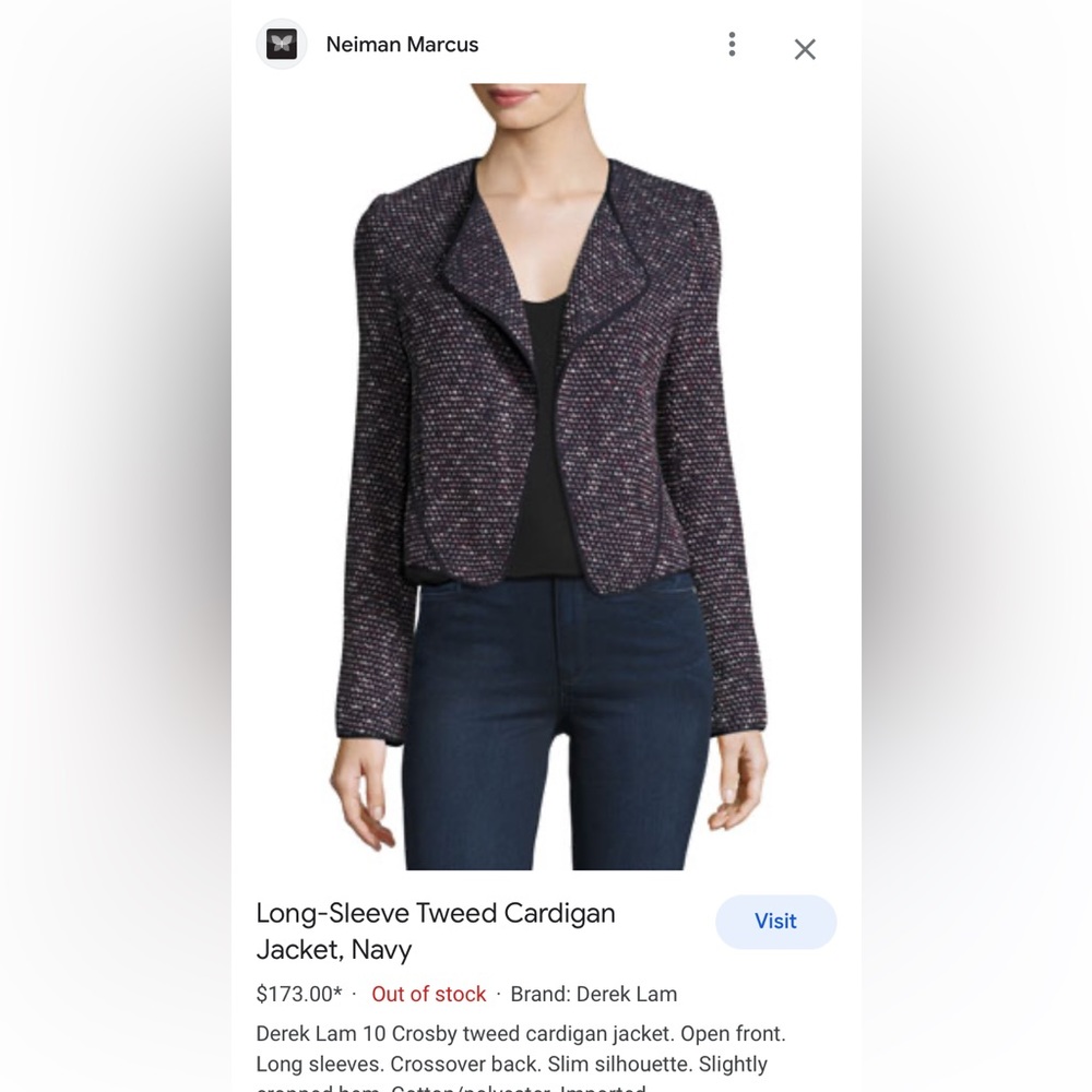 Long-Sleeve Tweed Cardigan Jacket, Navy
